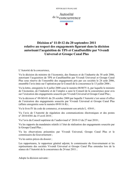 Décision N° 11-D-12 Du 20 Septembre 2011 Relative Au Respect Des