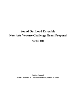 Sound out Loud Ensemble New Arts Venture Challenge Grant Proposal