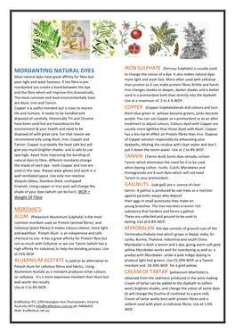 MORDANTING NATURAL DYES IRON SULPHATE (Ferrous Sulphate) Is Usually Used to Change the Colour of a Dye