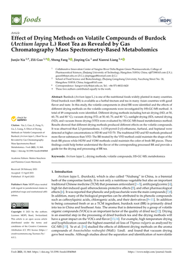 Effect of Drying Methods on Volatile Compounds of Burdock (Arctium Lappa L.) Root Tea As Revealed by Gas Chromatography Mass Spectrometry-Based Metabolomics