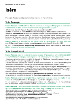 Le Déploiement Du Plan De Relance En Isère