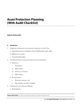Asset Protection Planning (With Audit Checklist)