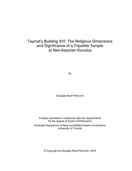 Tayinat's Building XVI: the Religious Dimensions and Significance of A