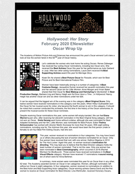 Hollywood: Her Story February 2020 Enewsletter Oscar Wrap Up