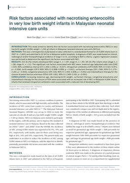 Risk Factors Associated with Necrotising Enterocolitis in Very Low Birth Weight Infants in Malaysian Neonatal Intensive Care Units