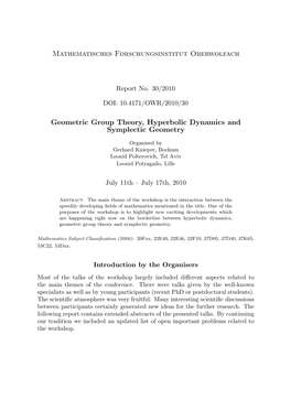 Geometric Group Theory, Hyperbolic Dynamics and Symplectic Geometry