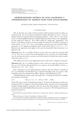 Kähler-Einstein Metrics on Fano Manifolds. I