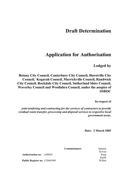 Application for Authorisation No