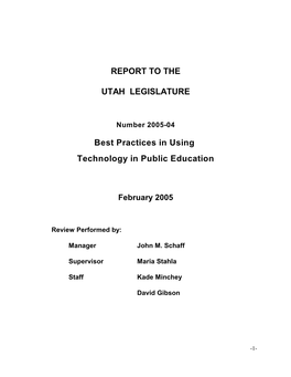 REPORT to the UTAH LEGISLATURE Best Practices In