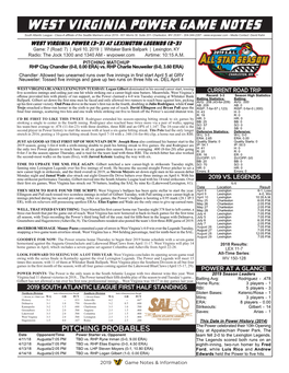 West Virginia Power Game Notes