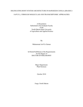 Delineating Root System Architecture in Rapeseed/Canola (Brassica