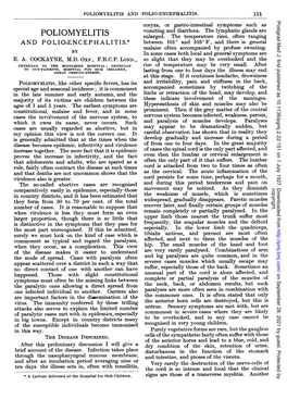 Poliomyelitis and Polio-Encephalitis