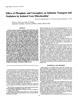 Effect of Phosphate and Uncouplers on Substrate Transport And