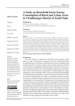 A Study on Household Sector Energy Consumption of Rural and Urban Areas OPEN ACCESS in Virudhunagar District of Tamil Nadu