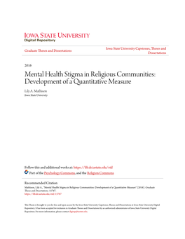 Mental Health Stigma in Religious Communities: Development of a Quantitative Measure Lily A