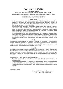 Consorzio Velia Provincia Di Salerno Programma Nazionale Irriguo D