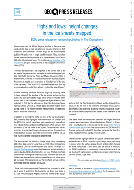 Highs and Lows: Height Changes in the Ice Sheets Mapped EGU Press Release on Research Published in the Cryosphere