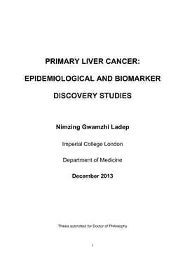 Primary Liver Cancer: Epidemiological And