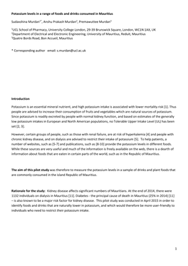1 Potassium Levels in a Range of Foods and Drinks Consumed in Mauritius