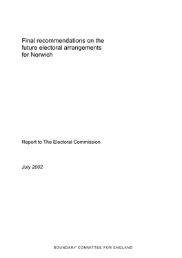 Final Recommendations on the Future Electoral Arrangements for Norwich