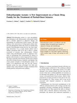 Eslicarbazepine Acetate: a New Improvement on a Classic Drug Family for the Treatment of Partial-Onset Seizures