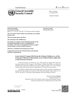 General Assembly Security Council Seventy-First Session Seventy-First Year Items 15, 17, 34, 60, 109 and 127 of the Provisional Agenda*