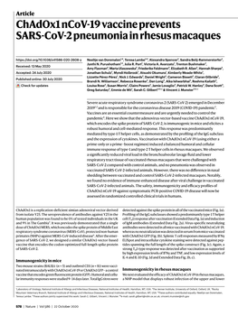 Chadox1 Ncov-19 Vaccine Prevents SARS-Cov-2 Pneumonia in Rhesus Macaques