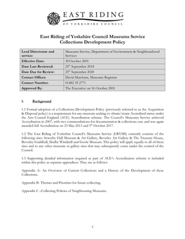 East Riding of Yorkshire Council Museums Service Collections Development Policy