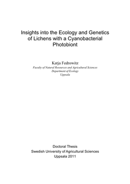 Insights Into the Ecology and Genetics of Lichens with a Cyanobacterial Photobiont