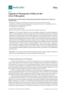 Ligands of Therapeutic Utility for the Liver X Receptors