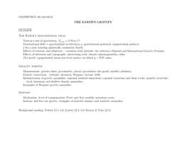 THE EARTH's GRAVITY OUTLINE the Earth's Gravitational Field