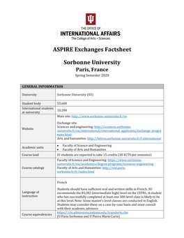 ASPIRE Exchanges Factsheet Sorbonne University