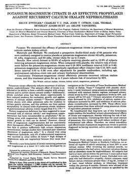 Potassium-Magnesium Citrate Is an Effective Prophylaxis Against Recurrent Calcium Oxalate Nephrolithiasis