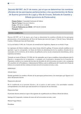 Decreto 68/1997, De 21 De Marzo, Por El Que Se Determinan Los Nombres