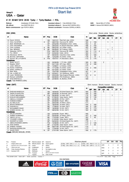 Start List USA - Qatar