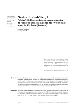 Gestos Do Simbólico, I: Bolseira FCT/Uniarq Catarinacosteira@ Gmail.Com “Ídolos”, Idoliformes, Figuras E Representações