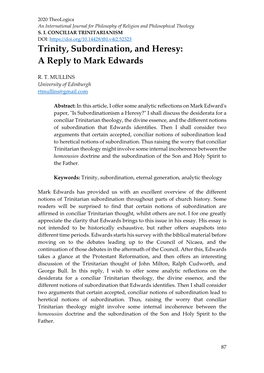 Trinity, Subordination, and Heresy: a Reply to Mark Edwards