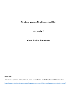 Newbold Verdon Neighbourhood Development Plan: Consultation Statement