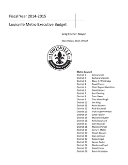 Fiscal Year 2014-2015 Louisville Metro Executive Budget