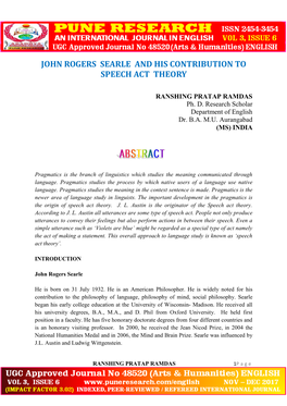 John Rogers Searle and His Contribution to Speech Act Theory