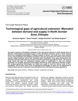 Technological Gaps of Agricultural Extension: Mismatch Between Demand and Supply in North Gondar Zone, Ethiopia