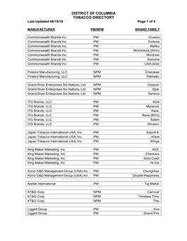 DISTRICT of COLUMBIA TOBACCO DIRECTORY Last Updated 08/15/19 Page 1 of 4