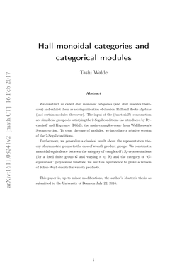 Hall Monoidal Categories and Categorical Modules 48 5.1 Examples