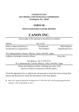CANON INC. (Exact Name of the Registrant As Specified in Its Charter)