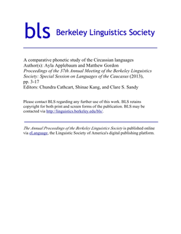 A Comparative Phonetic Study of the Circassian Languages Author(S