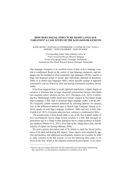 How Does Social Structure Shape Language Variation? a Case Study of the Kata Kolok Lexicon