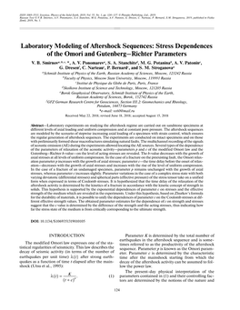 Laboratory Modeling of Aftershock Sequences: Stress Dependences of the Omori and Gutenberg–Richter Parameters V