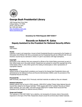 George Bush Presidential Library Records on Robert M. Gates