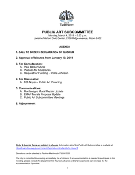 PUBLIC ART SUBCOMMITTEE Monday, March 4, 2019 – 6:30 P.M