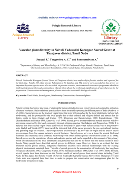 Vascular Plant Diversity in Neiveli Vadavadhi Karuppar Sacred Grove at Thanjavur District, Tamil Nadu